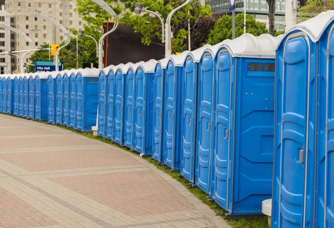 a row of portable restrooms at a fairground, offering visitors a clean and hassle-free experience in morningside